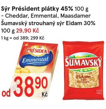 Sýr Président plátky 45%
