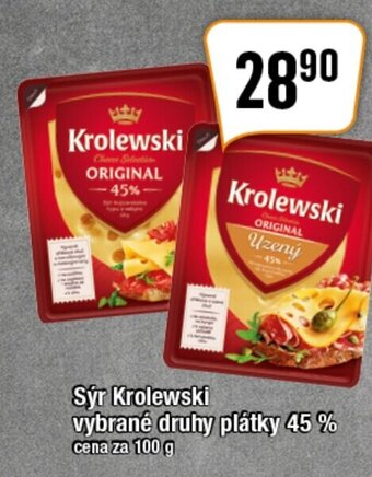 TEMPO Sýr Krolewski vybrané druhy plátky 45 % cena za 100 g nabídka