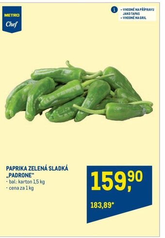 Makro PAPRIKA ZELENÁ SLADKÁ ,,PADRONE" nabídka