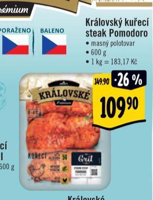Albert Králoský kuřecí steak pomodoro nabídka