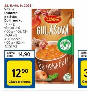 Tesco Vitana instantní polévka do hrnečku nabídka