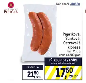 Makro Papriková, Šunková, Ostravská klobása 200g nabídka