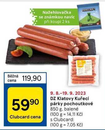 Tesco Dz klatovy kuřecí párky pochoutkové 850 g nabídka