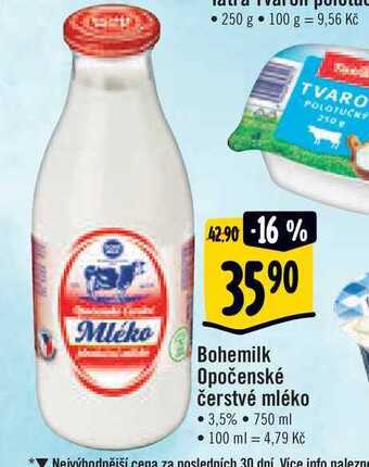 Albert Bohemilk opočenské čerstvé mléko 750 ml nabídka