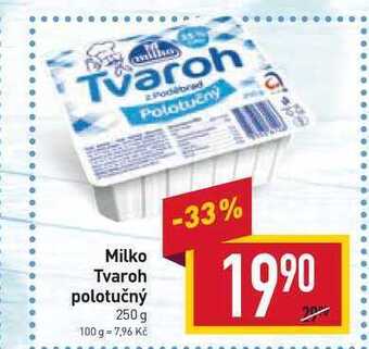 Billa Milko tvaroh polotučný 250 g nabídka