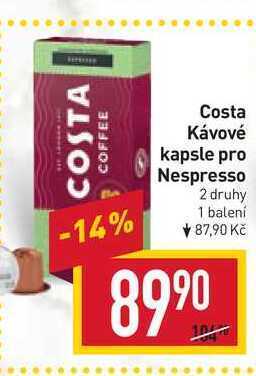 Billa Costa kávové kapsle pro nespresso nabídka