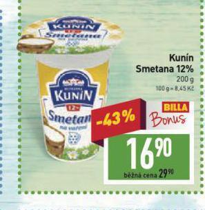 Billa Kunín smetana nabídka