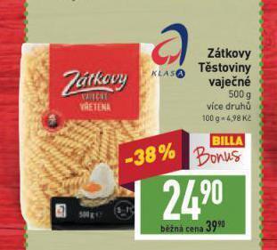 Billa Zátkovy vaječné těstoviny nabídka