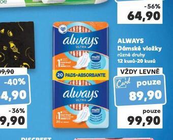 Kaufland Always dámské vložky nabídka