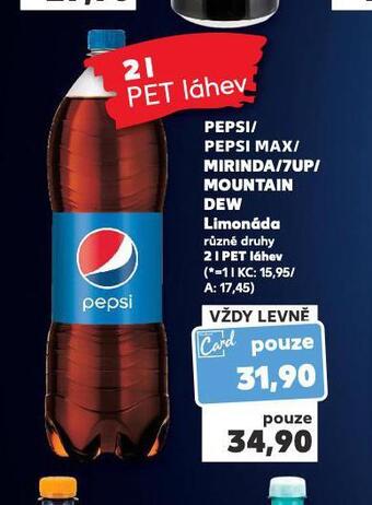 Kaufland Pepsi, pepsi max, mirinda, 7up, mountain dew nabídka