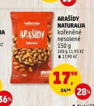 Penny Market Arašídy naturalia kořeněné nesolené, 150 g nabídka