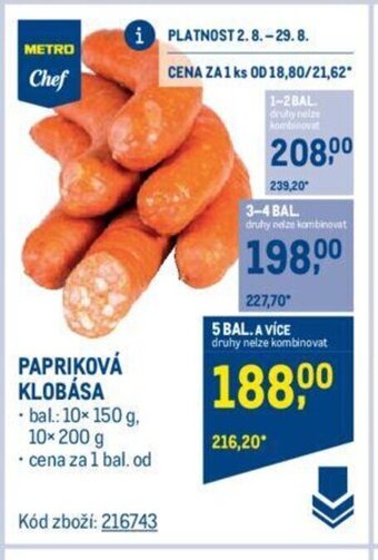 Makro PAPRIKOVÁ KLOBÁSA nabídka