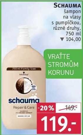 Rossmann Schauma šampon na vlasy s pumpičkou, různé druhy, 750 ml nabídka