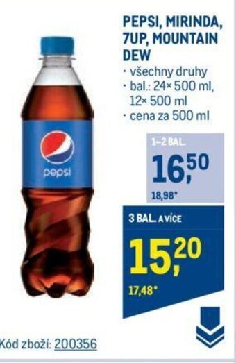 Makro PEPSI, MIRINDA, 7UP, MOUNTAIN DEW nabídka