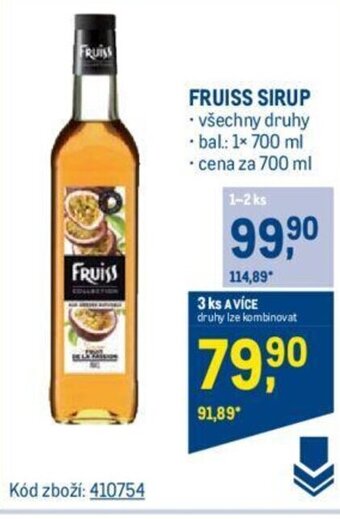 Makro FRUISS SIRUP • všechny druhy nabídka