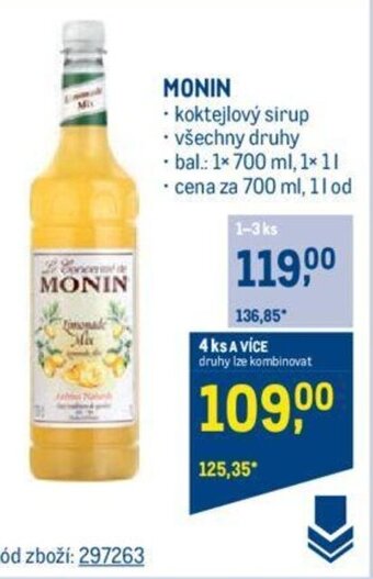 Makro MONIN - koktejlový sirup nabídka