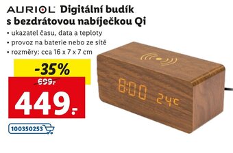 Lidl AURIOL Digitální budík s bezdrátovou nabíječkou Qi nabídka