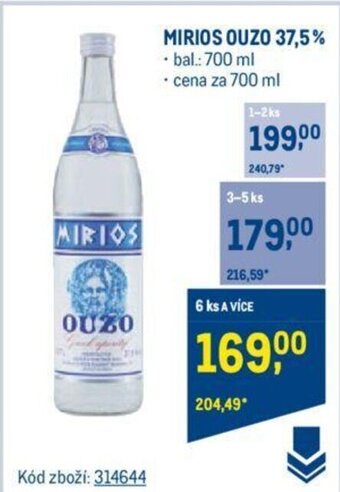 Makro MIRIOS OUZO 37,5% nabídka