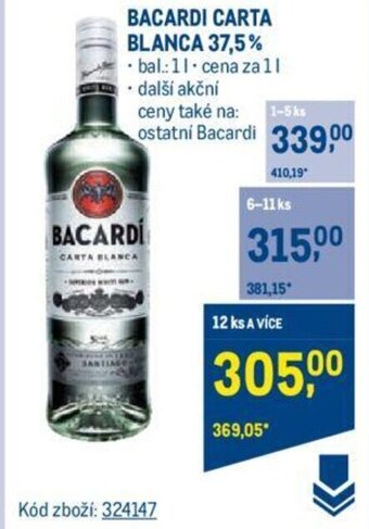 Makro BACARDI CARTA BLANCA 37,5% nabídka