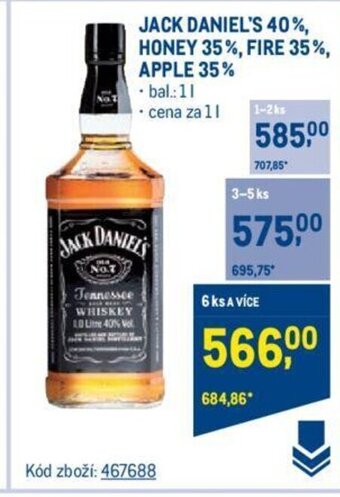 Makro JACK DANIEL'S 40%, HONEY 35%, FIRE 35%, APPLE 35% nabídka
