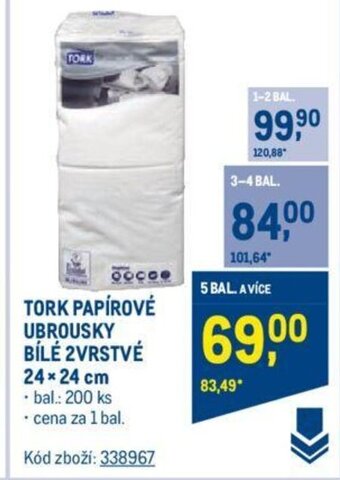 Makro TORK PAPÍROVÉ UBROUSKY BÍLÉ 2VRSTVÉ 24 x 24 cm nabídka