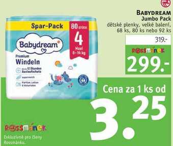 Rossmann Babydream jumbo pack dětské plenky, 68 ks, 80 ks nebo 92 ks nabídka