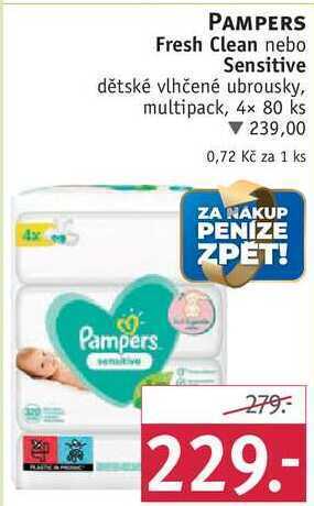 Rossmann Pampers fresh clean nebo sensitive dětské vlhčené ubrousky, 4x 80 ks nabídka