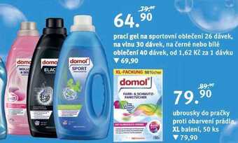Rossmann Domol prací gel na sportovní oblečení 26 dávek, na vlnu 30 dávek, na černé nebo bílé oblečení 40 dávek nabídka