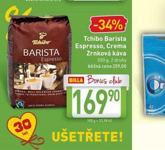 Billa Tchibo barista espresso, crema zrnková káva nabídka