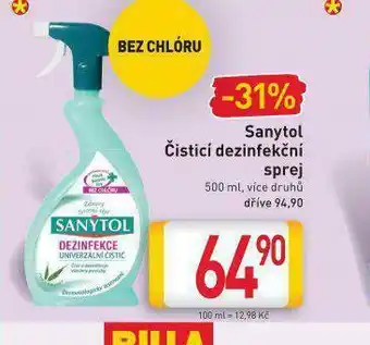 Billa Sanytol čistící dezinfekční sprej nabídka