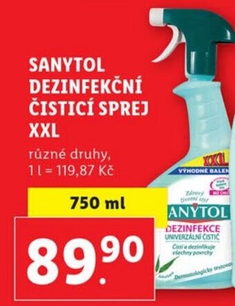 Lidl SANYTOL DEZINFEKČNÍ ČISTICÍ SPREJ XXL nabídka