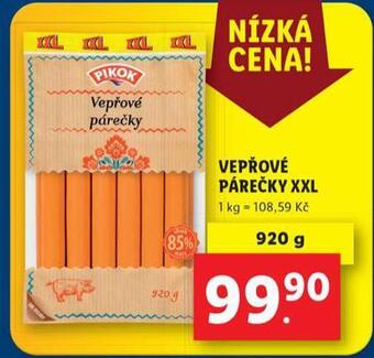Lidl Vepřové párečky nabídka