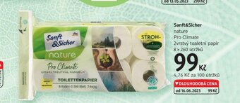 dm drogerie Sanft & Sicher nature Pro Climate 2vrstvý toaletní papír 8 x 260 útržků nabídka