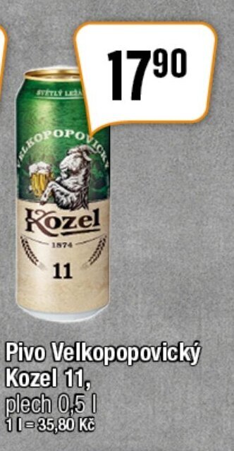 TEMPO Pivo Velkopopovický Kozel 11, plech 0,5 L. nabídka