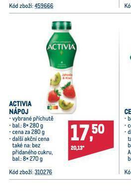 Makro Activia nápoj nabídka