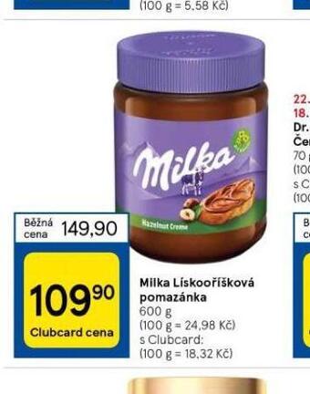 Tesco Milka lískooříšková pomazánka nabídka