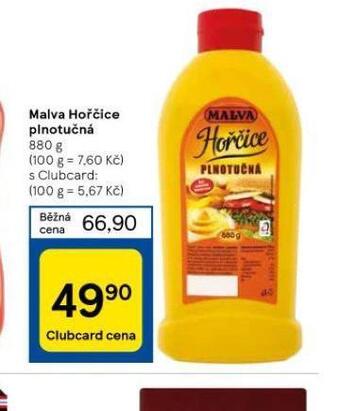 Tesco Malva hořčice plnotučná nabídka