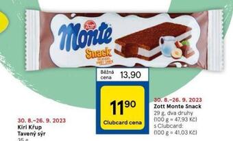 Tesco Zott monte snack nabídka
