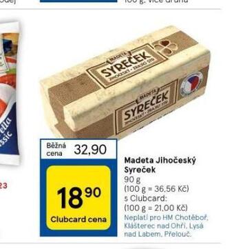 Tesco Madeta jihočeský syreček nabídka