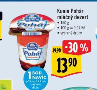 Albert Kunín pohár mléčný dezert nabídka