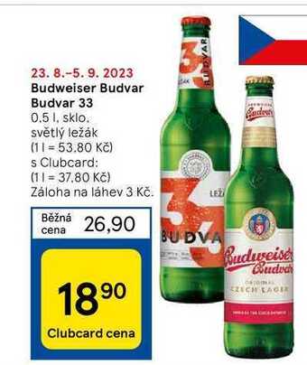 Tesco Budweiser budvar budvar 33 0,5 l nabídka