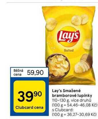 Tesco Lay's smažené bramborové lupínky 110-130 g nabídka