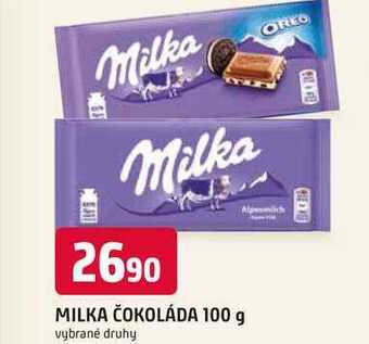 Trefa Milka čokoláda 100 g, vybrané druhy nabídka
