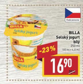 Billa Selský jogurt nabídka