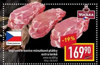 Billa Vepřová krkovice minutkové plátky extra tenké cena za 600 g nabídka