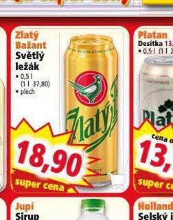 Pivo zlatý bažant světlý ležák