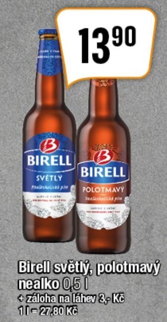 TEMPO Birell světlý, polotmavý nealko 0,5 L nabídka