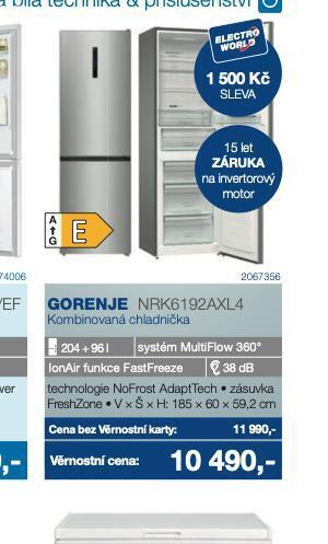 Electro World Kombinovaná chladnička gorenje nabídka