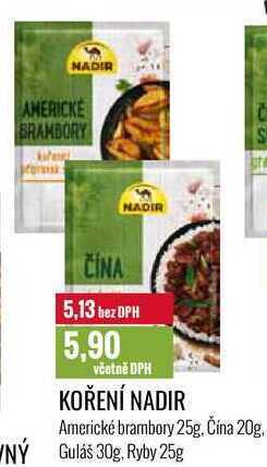 Ratio Koření nadir americké brambory 25g, čína 20g, guláš 30g, ryby 25g nabídka