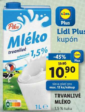 Lidl Trvanlivé mléko, 1 l nabídka